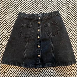Black Button Down Mini Denim Skirt Sz Small